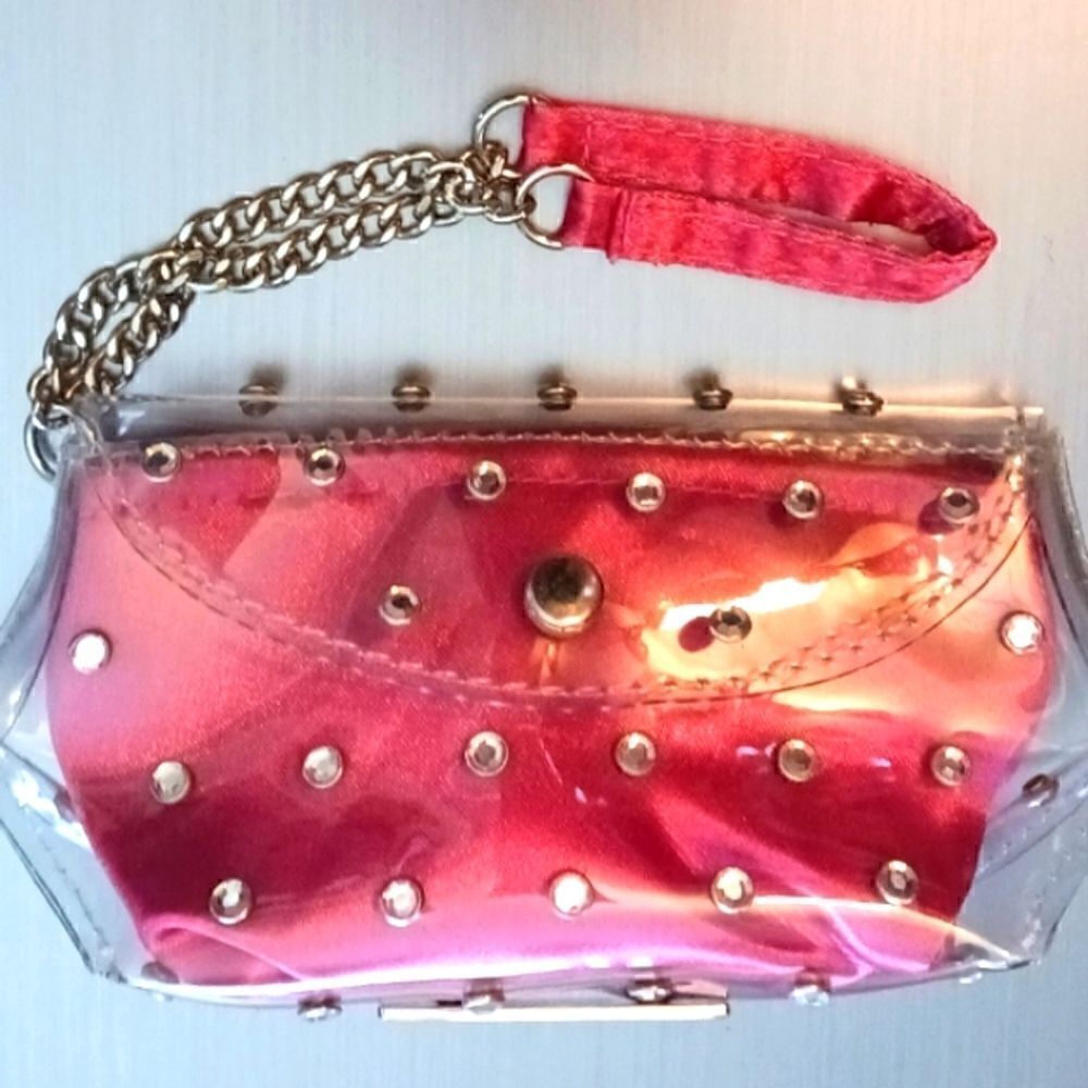 Victoria Secret Rhinestone Wristlet Pink Satin Mini Bag